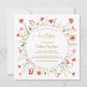 Fleur sauvage de corail Baptême Faire-part Gold Po