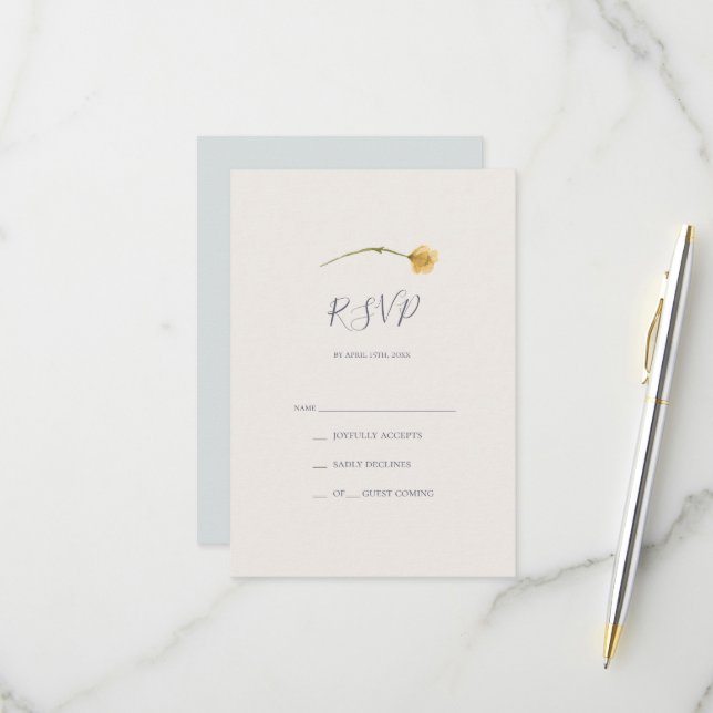 Fleur sauvage de printemps | Carte RSVP bleu clair (Devant/Arrière en situation)