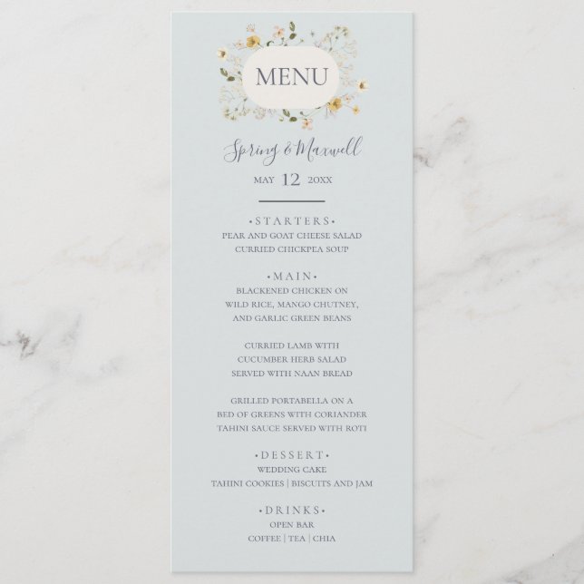 Fleur sauvage de printemps | Menu Dîner Mariage bl (Devant)