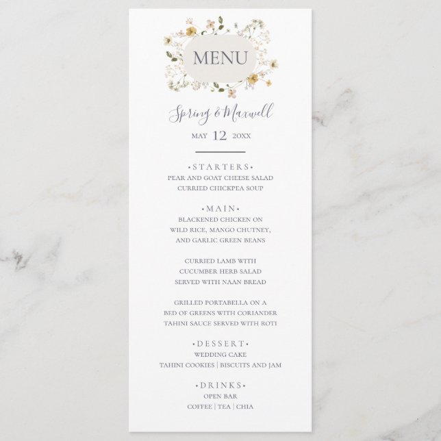 Fleur sauvage de printemps | Menu du dîner Mariage (Devant)