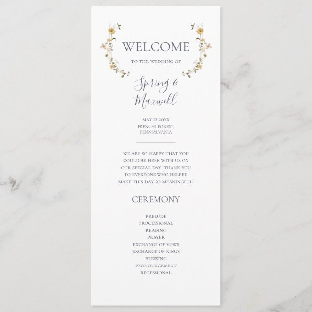 Fleur sauvage de printemps | Programme de mariage  (Devant)