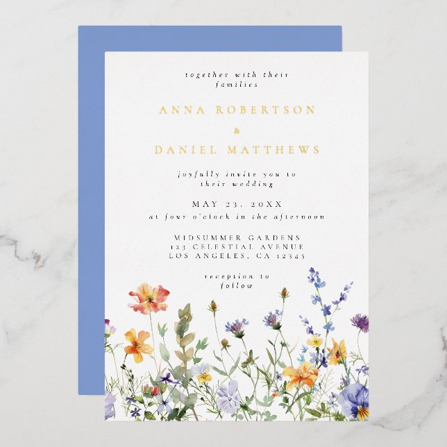 Fleur sauvage d'été Jardin Mariage Foil Invitation (Recto/Verso)