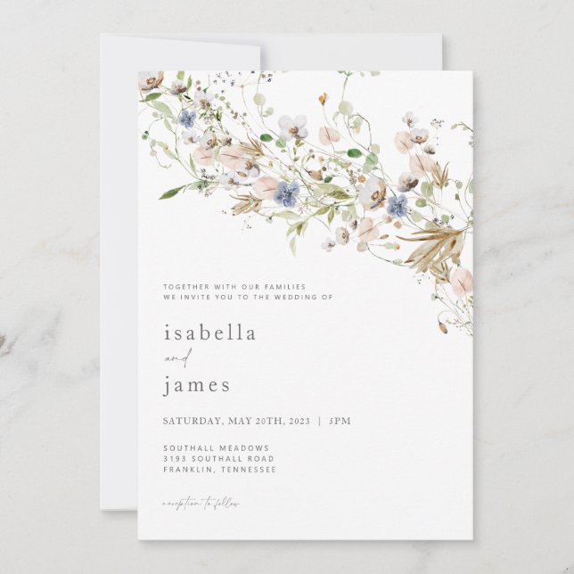 Fleur sauvage Faire-part de mariage Pastel Floral  (Devant)