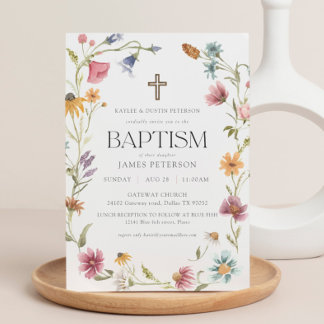 Fleur sauvage Floral Girl Baptism Invitation