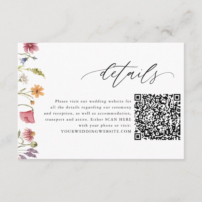 Fleur sauvage Floral QR Code Mariage Détails Carte (Devant)