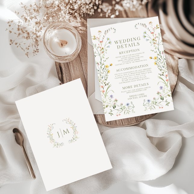 Fleur sauvage Floral Spring Wedding Détails Cartes (Créateur téléchargé)