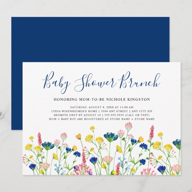 Fleur sauvage Garden Baby shower Brunch Invitation (Devant / Derrière)