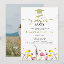 Fleur sauvage Graduation Party photo Invitation