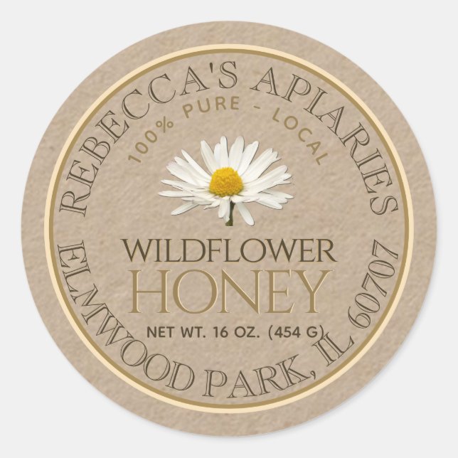 Fleur sauvage Honey Kraft Daisy Étiquette de produ (Devant)