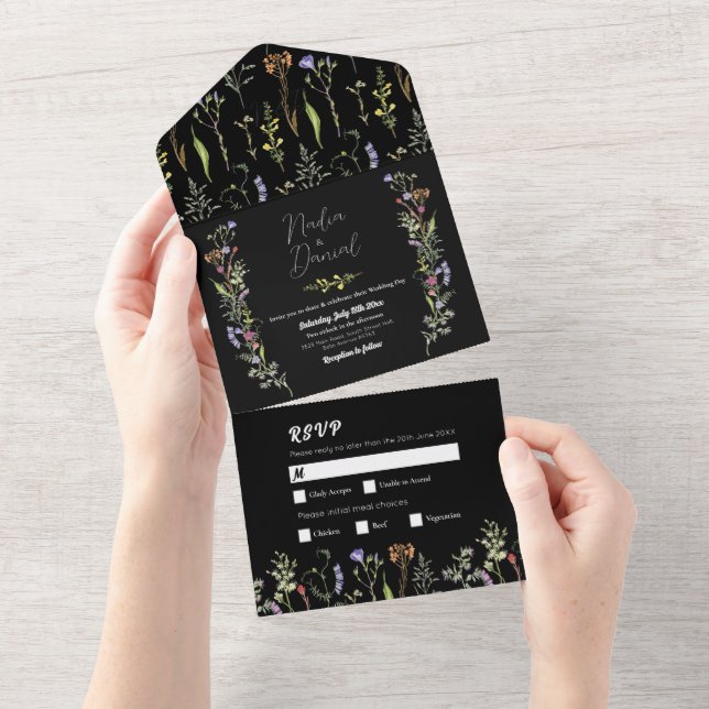 Fleur sauvage mariage Floral Dark Invitation & RSV (Déchirure)