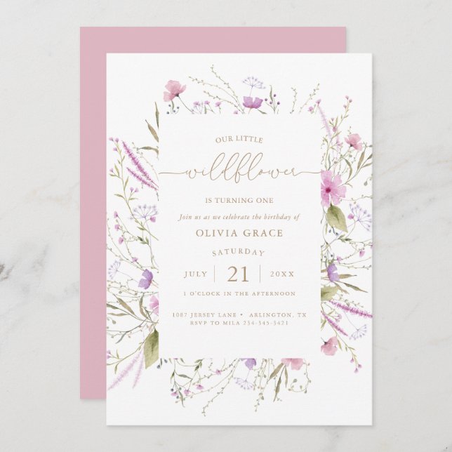 Fleur sauvage Meadow | Invitation pour le premier  (Devant / Derrière)