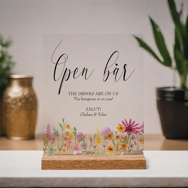 Fleur sauvage Meadow Mariage Open Bar (Open Bar sign from the Wildflower Meadow wedding collection by Darling & May)