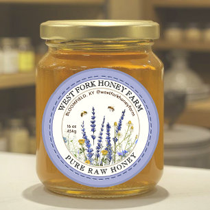 Fleur sauvage Miel Étiquette avec abeilles pointil