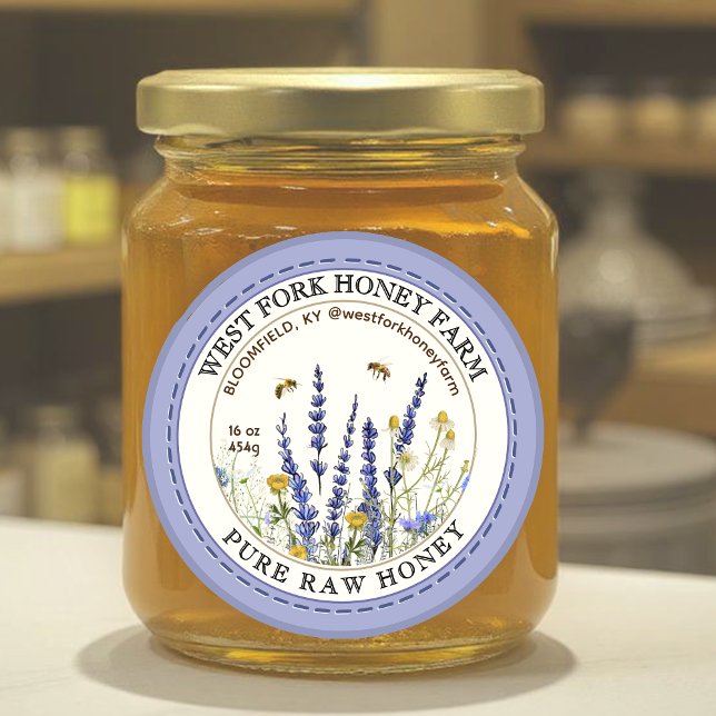 Fleur sauvage Miel Étiquette avec abeilles pointil (Créateur téléchargé)