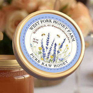 Fleur sauvage Miel Étiquette avec abeilles pointil