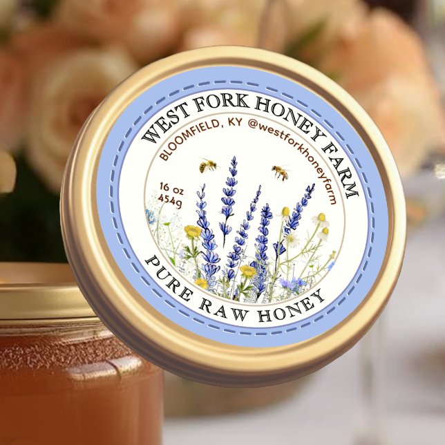 Fleur sauvage Miel Étiquette avec abeilles pointil (Créateur téléchargé)