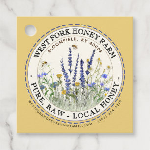 Fleur sauvage Miel Étiquette avec abeilles pointil