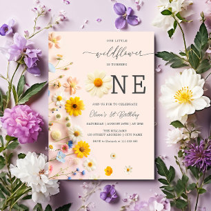 Fleur sauvage mignon 1er anniversaire Invitation