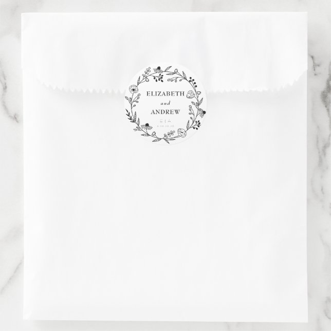 Fleur sauvage minimal | Stickers Favor Wedding Wre (Sac)