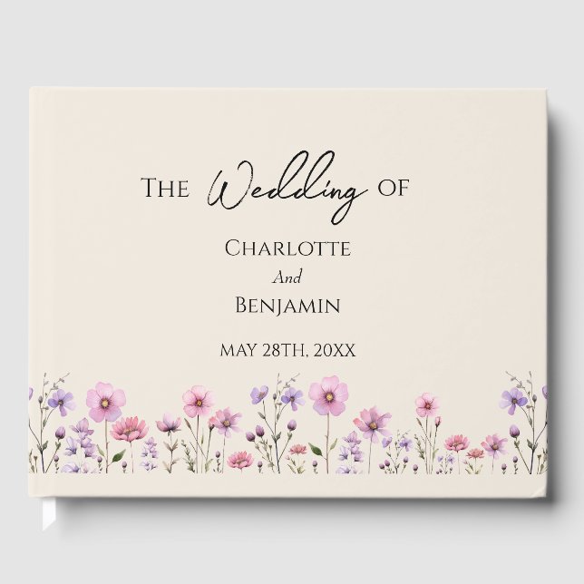 Fleur sauvage moderne Beige Mariage Livre d'hôtes (Recto)