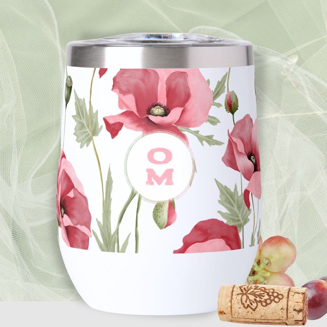 Fleur sauvage moderne Monogramme rose grand pavot (Romantic Pink Poppy Monogram Thermal Wine Tumbler ©Susanne Sachers - Sunny Mind 🌞)