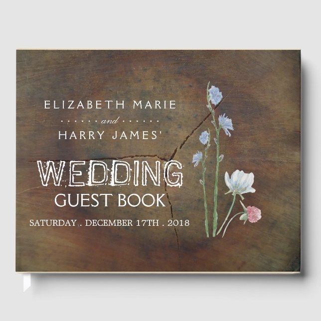 Fleur sauvage Oak Wood Mariage Livre d'invité (Recto)