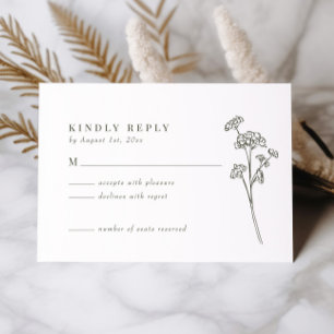 Fleur sauvage Olive Green Wedding Carte RSVP