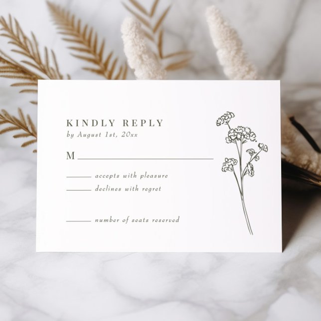 Fleur sauvage Olive Green Wedding Carte RSVP (Créateur téléchargé)