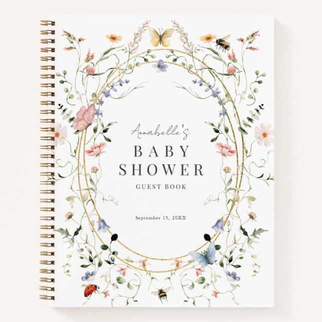 Fleur sauvage Papillon Bee Baby shower Livre d'inv (Devant)