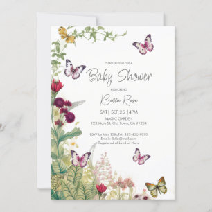 Fleur sauvage Papillons Baby shower Invitation