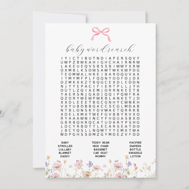 Fleur sauvage Pink Bow Baby Mot de recherche Carte (Devant)
