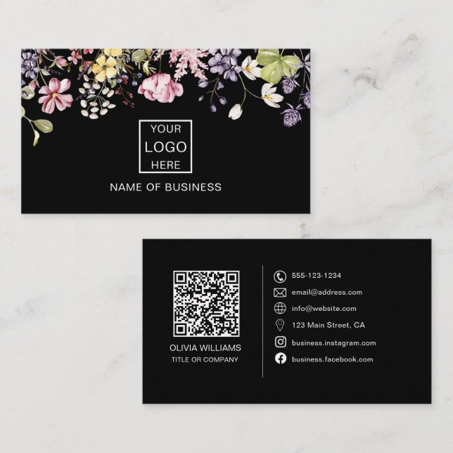 Fleur sauvage QR Code Social Media Icon Carte de v (Devant / Derrière)