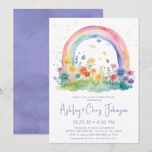 Fleur sauvage Rainbow Baby Girl Shower Invitation