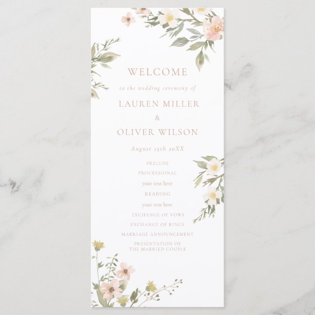 Fleur sauvage Romance Wedding Programme (Devant)
