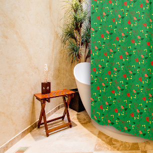 fleur sauvage rouge motif vert rideau de douche