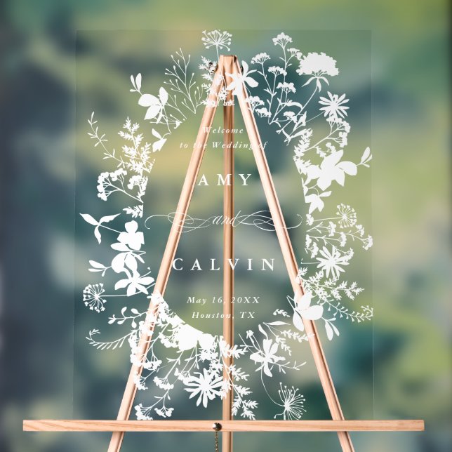Fleur sauvage Silhouette Cadre Mariage Bienvenue (Neutre)