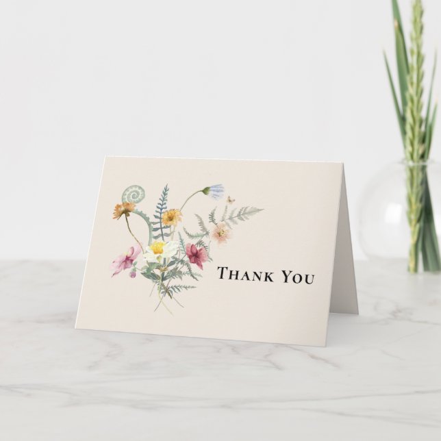 Fleur sauvage simple Fern Mariage Carte de remerci (Devant)