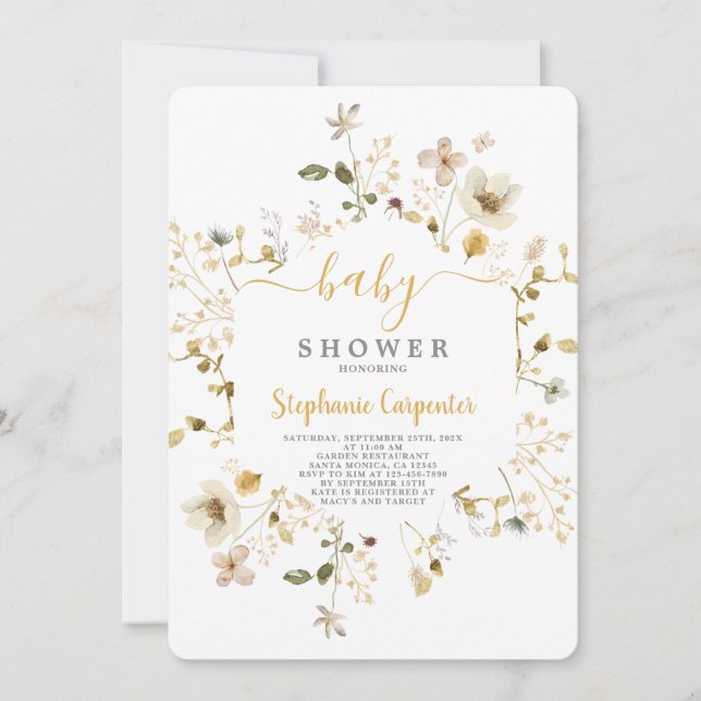 Fleur sauvage Spring Baby shower Invitation fille (Devant)