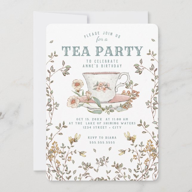 Fleur sauvage Tea Party Anniversaire Invitation (Devant)