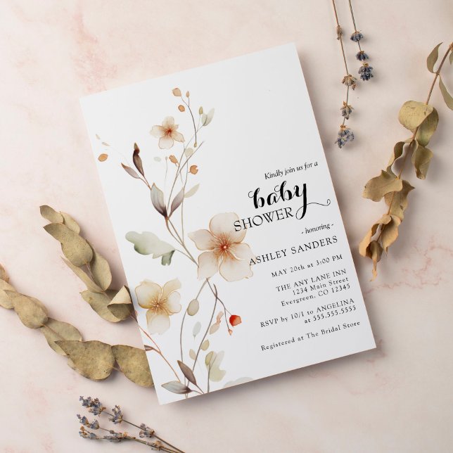 Fleur sauvage White Boho Baby shower Invitation (Créateur téléchargé)