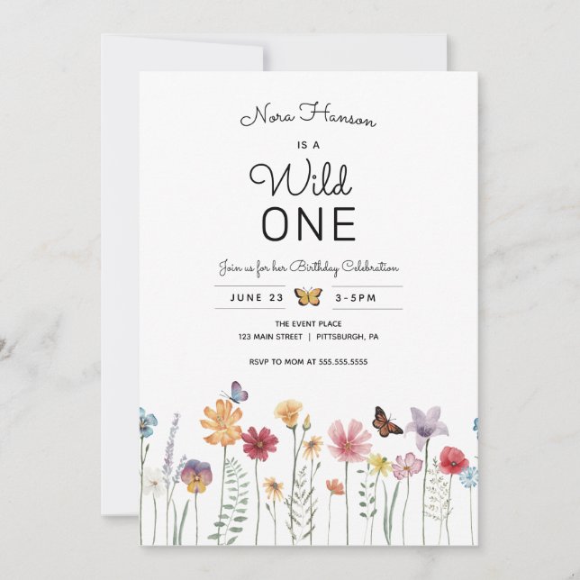 Fleur sauvage Wild One First Birthday Invitation (Devant)
