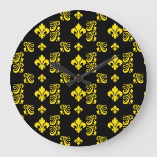 Fleur Stripe 1a Yellow Large Clock