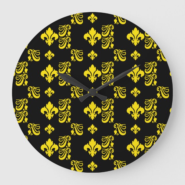 Fleur Stripe 1a Yellow Large Clock (Front)