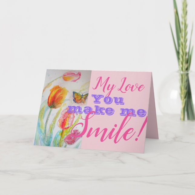 Fleur Tulip Rose Vous Me Faites Sourire Carte Anni (Devant)