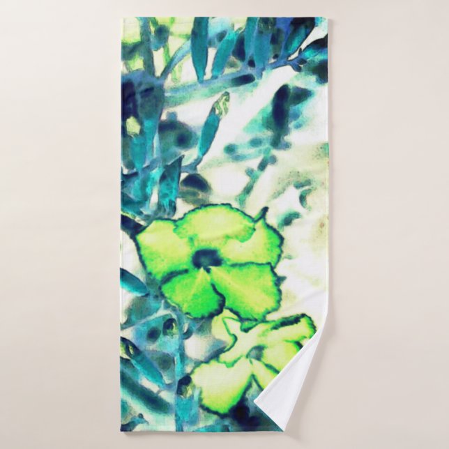 Fleur verte en changeant les couleurs (Serviette de bain)