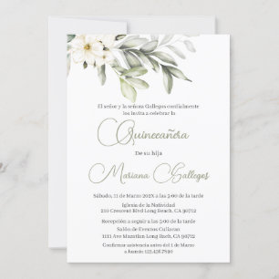 Fleur verte et blanche Quinceanera invitation