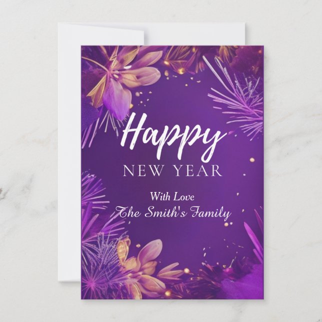 Fleur violette Bonne année Carte de vacances Appar (Devant)