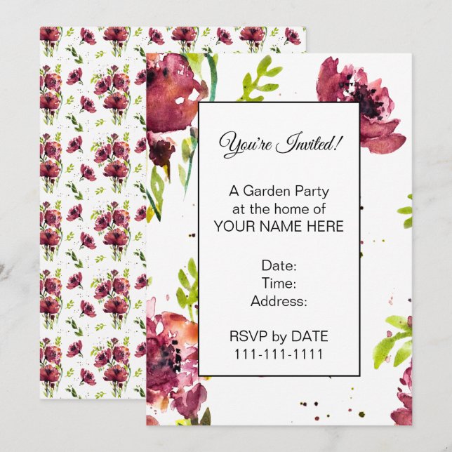 Fleur Watercolor Poppy Invitations (Front/Back)