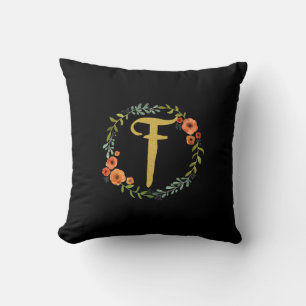 Fleur Wreath Gold Monogramme initial F Coussin