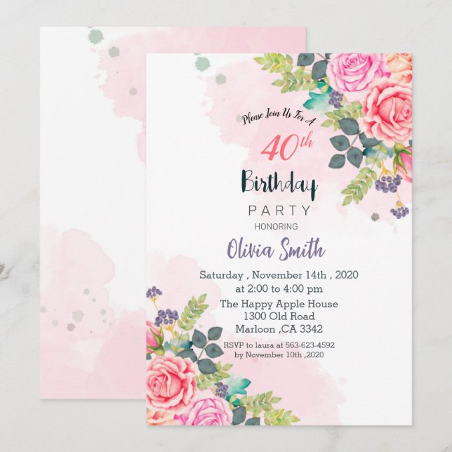 fleurir dans une autre carte d'invitation année (Devant / Derrière)